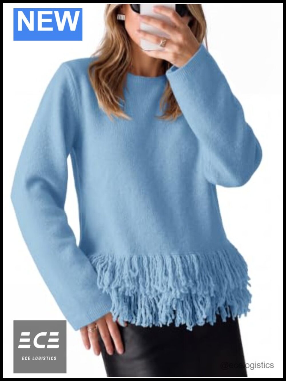Fringe Sweater Crew Neck Boho Pullover Long Sleeve Fall Winter